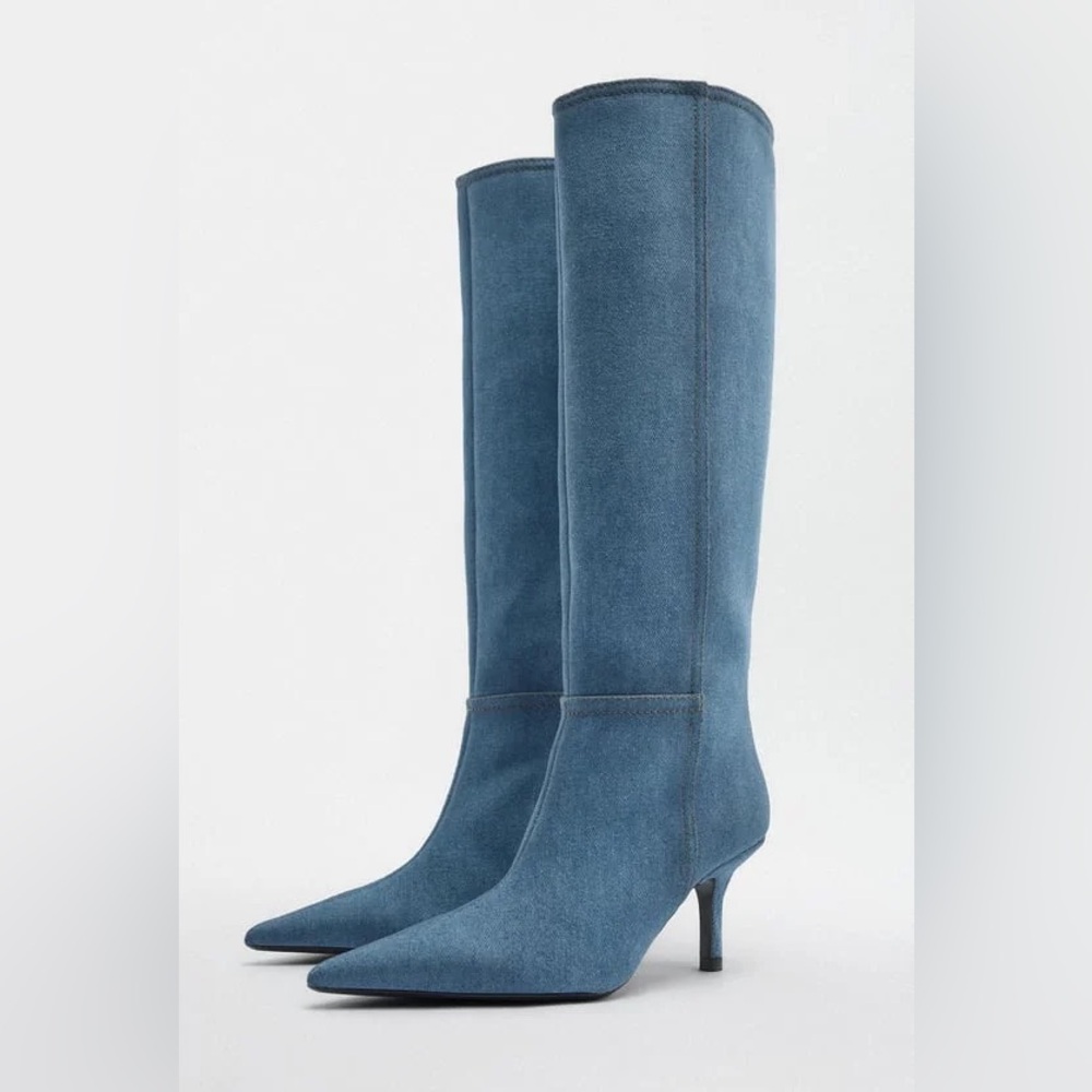 Zara Denim Knee-high Boots